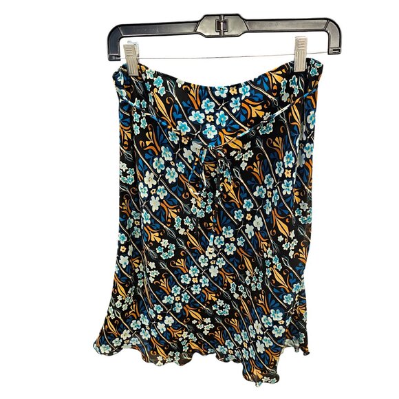 Vintage Style Worthington Dark Blue Floral Midi A-Line Skirt Black Orange Floral - Picture 1 of 6